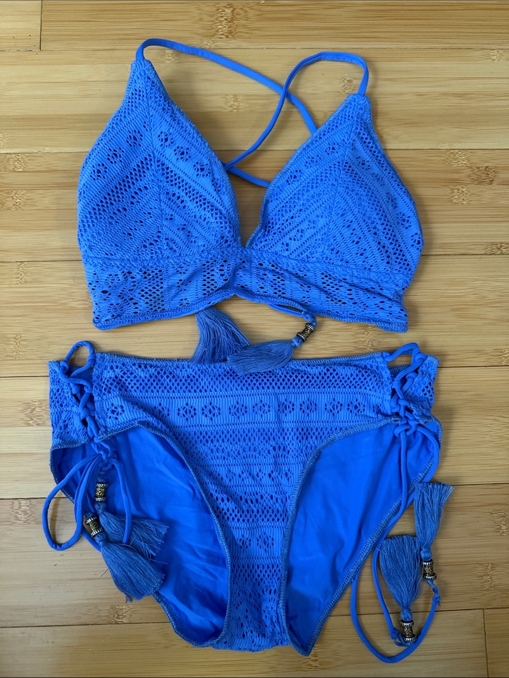 BECCA Crochet Tassel Blue Bikini Set